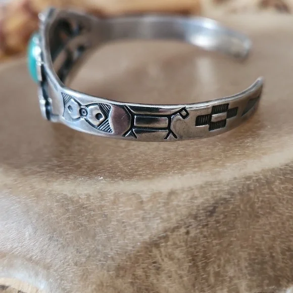 Cool Vintage Native American Turquoise Fred Harvey Cuff Bracelet 💚🎁🩶 - Picture 4 of 15